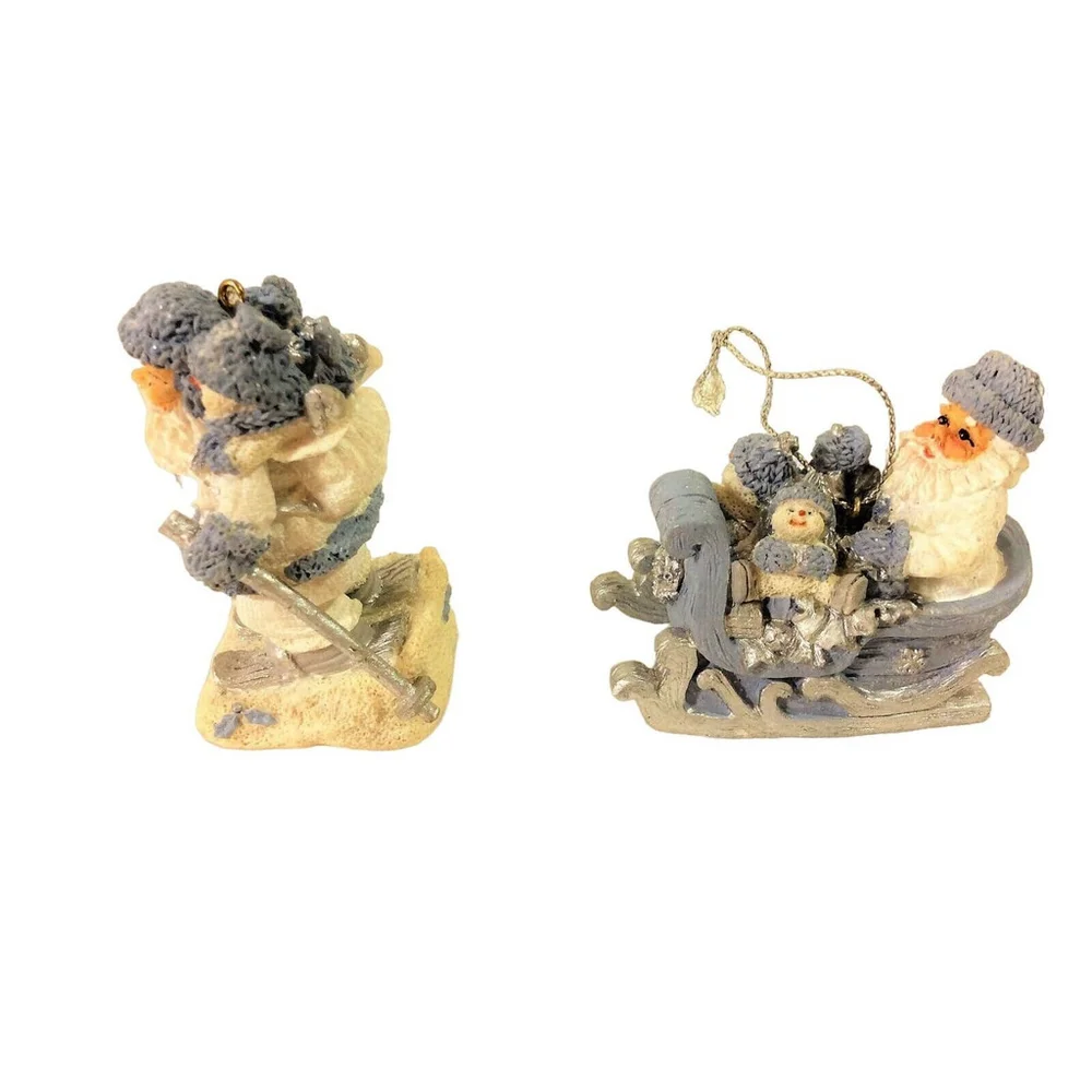 Vtge Encore Set of 2 Snow Buddies Ornaments Santa Skiing Santa's Sleigh